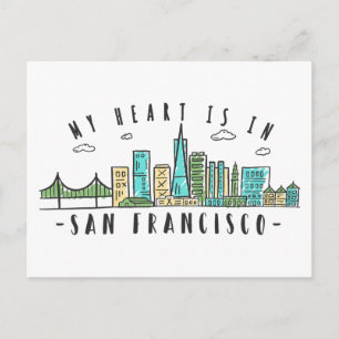 My Heart is in SAN FRANCISCO - Handdrawn Skyline Postcard