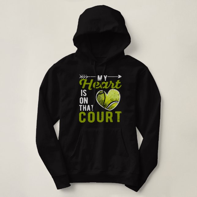 My Heart Is On That Court Tennis Ball Player Coach Hoodie (Design Front)
