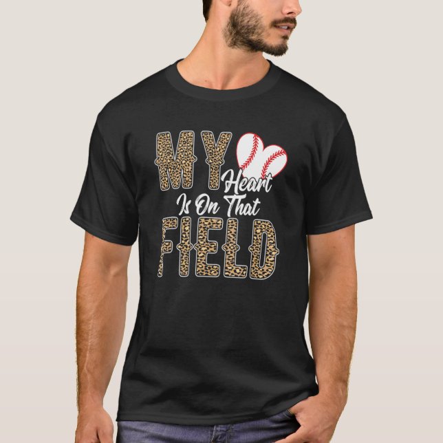 My Heart Is On That Field Softball Proud Mum Leopa T-Shirt (Front)