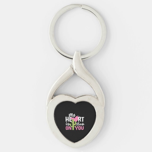 My Heart Is Stuck On You Cactus Heartfelt Design  Key Ring (Front)