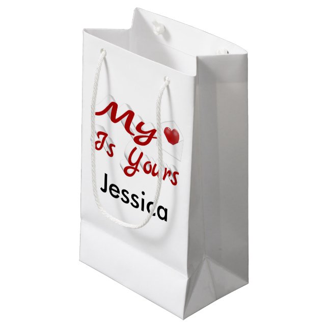 My Heart is Yours Valentines Day Personalised  Small Gift Bag (Front Angled)