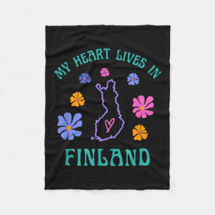 My Heart Lives In Finland Retro Groovy Travel And Fleece Blanket