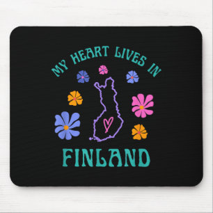 My Heart Lives In Finland Retro Groovy Travel And Mouse Mat