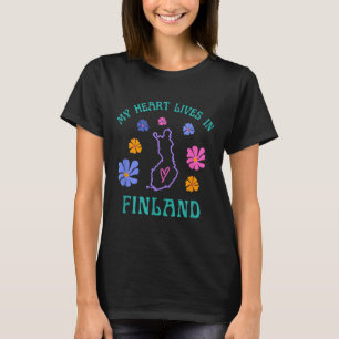 My Heart Lives In Finland Retro Groovy Travel And T-Shirt