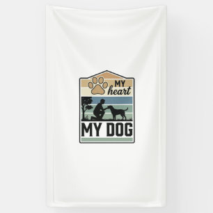 My Heart My Dog Vintage Engraving Dog Lover Design Banner