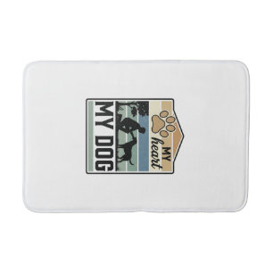 My Heart My Dog Vintage Engraving Dog Lover Design Bath Mat