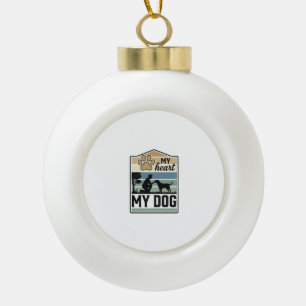 My Heart My Dog Vintage Engraving Dog Lover Design Ceramic Ball Christmas Ornament