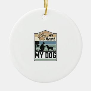 My Heart My Dog Vintage Engraving Dog Lover Design Ceramic Tree Decoration