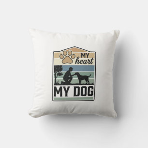 My Heart My Dog Vintage Engraving Dog Lover Design Cushion