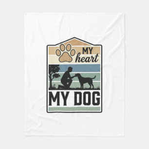 My Heart My Dog Vintage Engraving Dog Lover Design Fleece Blanket
