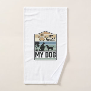 My Heart My Dog Vintage Engraving Dog Lover Design Hand Towel