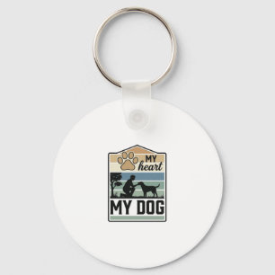 My Heart My Dog Vintage Engraving Dog Lover Design Key Ring