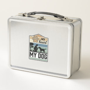 My Heart My Dog Vintage Engraving Dog Lover Design Metal Lunch Box