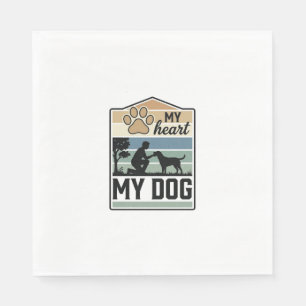 My Heart My Dog Vintage Engraving Dog Lover Design Napkin