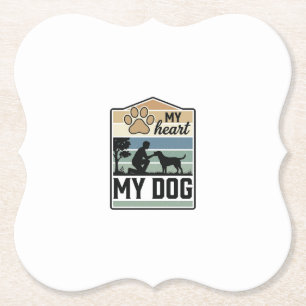 My Heart My Dog Vintage Engraving Dog Lover Design Paper Coaster