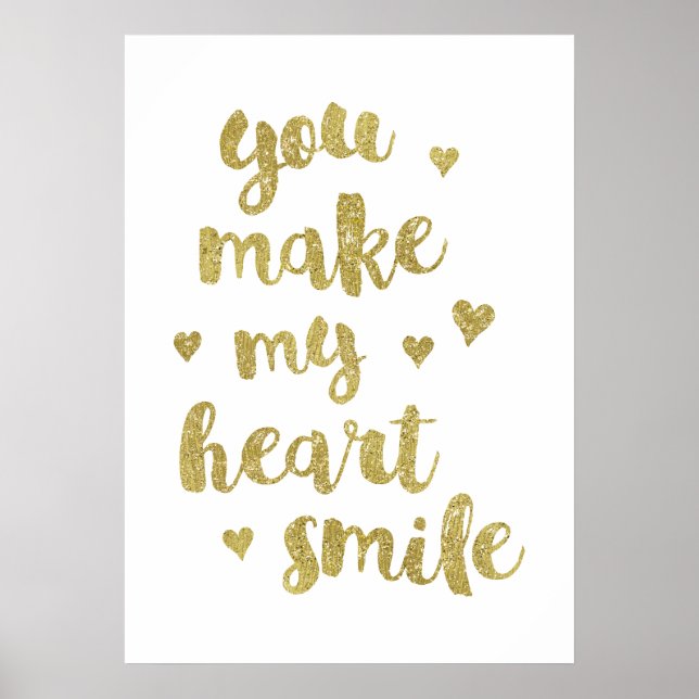 My Heart Smiles Gold Calligraphy Quote Poster (Front)