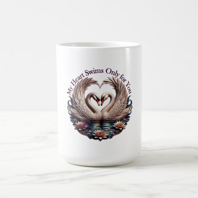 My Heart Swims Only for You Swan Heart T-Shirt Coffee Mug (Center)