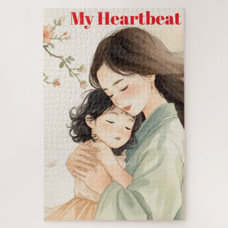 "My Heartbeat" Mother and Child Watercolor Jigsaw  Puzzle