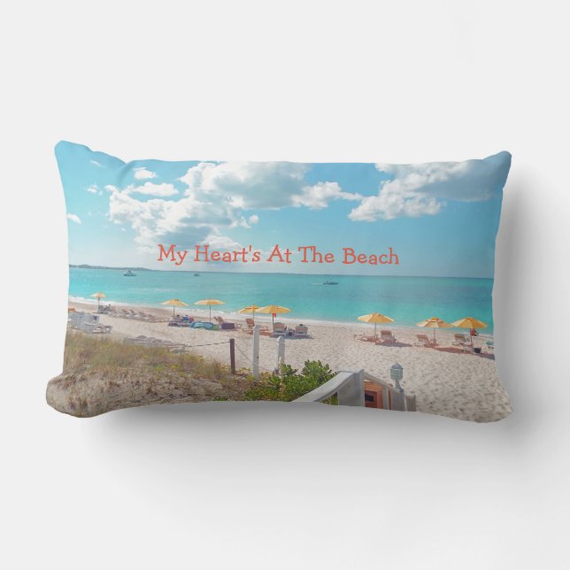 "My Heart's At The Beach" Beach Scene On Pillow (Front)
