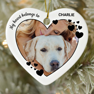 My Hearts Belongs To Personalised Pet Dog Photo Ceramic Tree Decoration