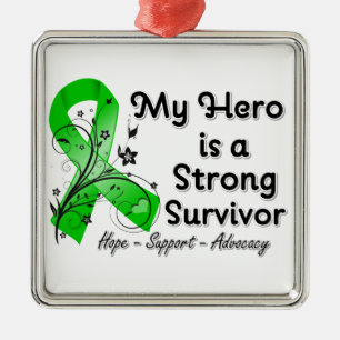 My Hero is a Strong Survivor Green Ribbon Metal Tree Decoration