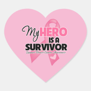 My Hero is a Survivor - Breast Cancer Heart Sticker
