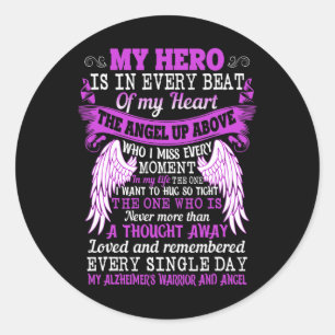 My Hero Is Heart Angel Thought Alzheimer's Warrior Classic Round Sticker