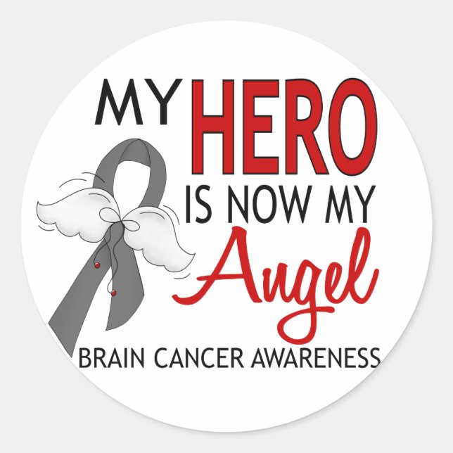 My Hero Is My Angel Brain Cancer Classic Round Sticker (Front)