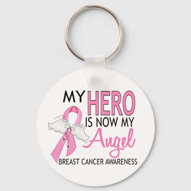My Hero Is My Angel Breast Cancer Key Ring (Front)