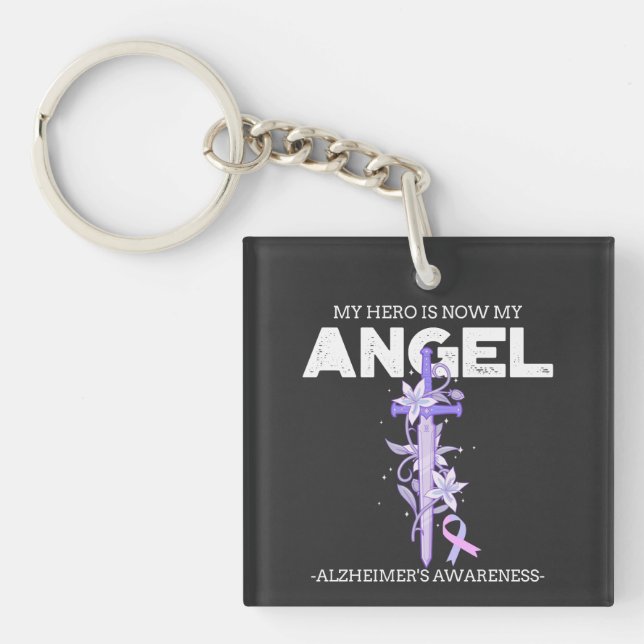 My Hero Is Now My Angel - Alzheimer's Awareness Key Ring (Front)