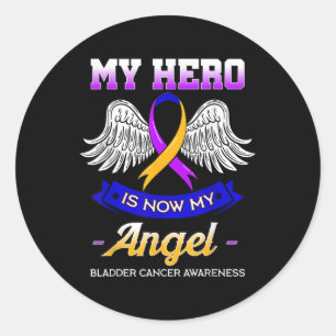 My Hero Is Now My Angel Bladder Cancer Dysuria Hem Classic Round Sticker