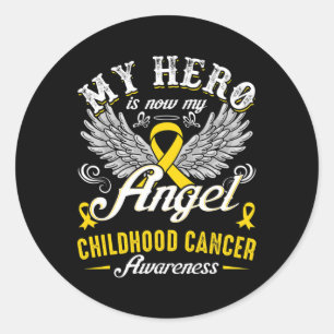 My Hero Is Now My Angel Childhood Cancer Awareness Classic Round Sticker