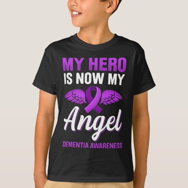 My Hero Is Now My Angel Dementia Awareness Alzheim T-Shirt (Front)