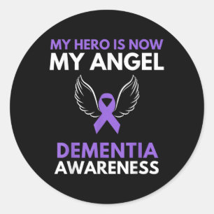 My Hero Is Now My Angel Dementia Awareness Ribbon  Classic Round Sticker
