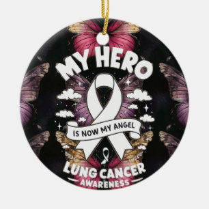 My hero is now my angel lung cancer awareness ceramic tree decoration