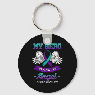 My Hero Is Now My Angel Suicide Depression Purple  Key Ring