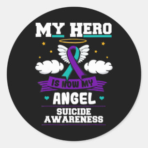 My Hero Is Now My Angel Suicide Purple Turquoise S Classic Round Sticker
