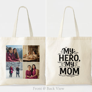 My Hero My Mum Bold Four Photo Personalised Grid Tote Bag