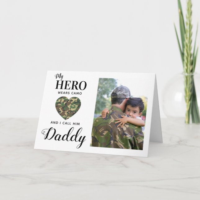 My Hero Wears Camo Military Dad Fathers Day Photo Card (Front)
