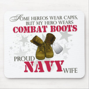 My Hero wears Combat Boots - Navy Wife Mouse Mat