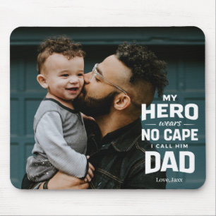 My Hero Wears No Cape Custom Photo Name Dad Gift Mouse Mat