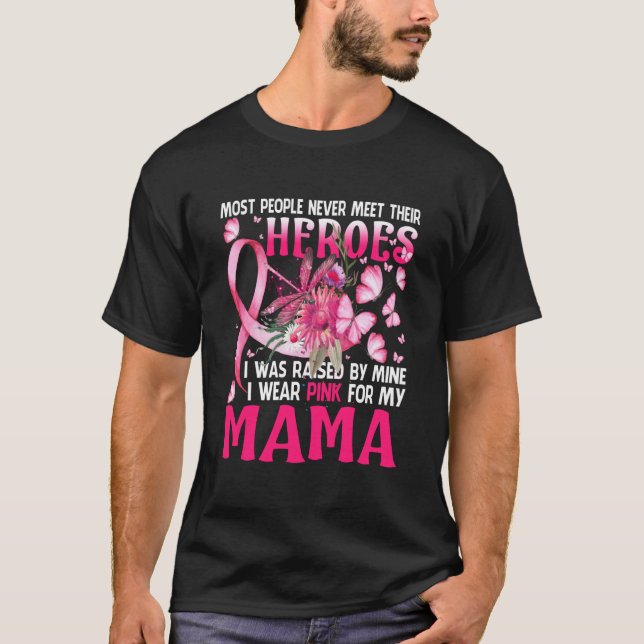 My Heroes I Wear Pink For My Mama Dragonfly Breast T-Shirt (Front)