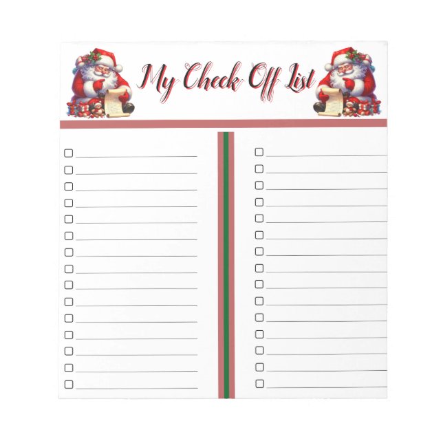 My Holiday Check Off List  Notepad (Front)