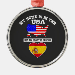 My Home Is In USA My Heart Is In Spain Metal Tree Decoration