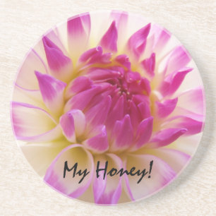 My Honey! Pink White Dahlia Flower coaster