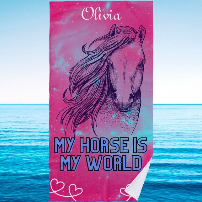 My Horse Is My World Magenta   Beach Towel (Creator Uploaded)