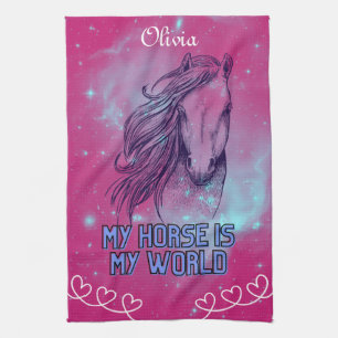 My Horse Is My World Magenta  Tea Towel