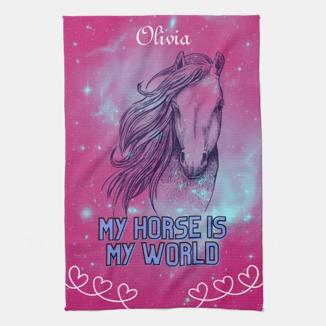My Horse Is My World Magenta  Tea Towel (Vertical)