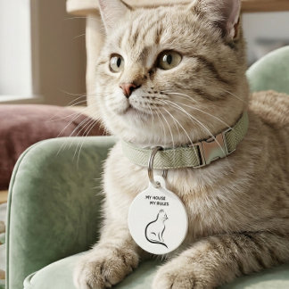 My House My Rules Funny Cat Pet Tag Personalised R