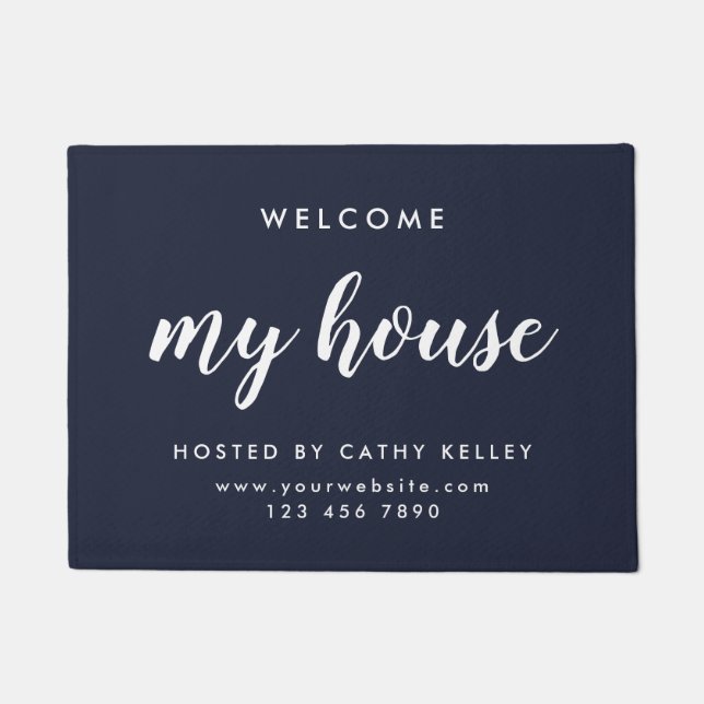 My House Real Estate Navy Blue Realtor Doormat (Front)